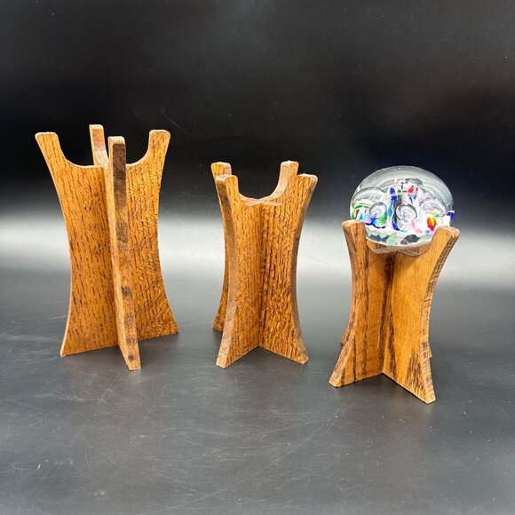 Vintage Mid Century Modern Wooden Candle Holder Display Stands Retro Set of 3 - Picture 11 of 12